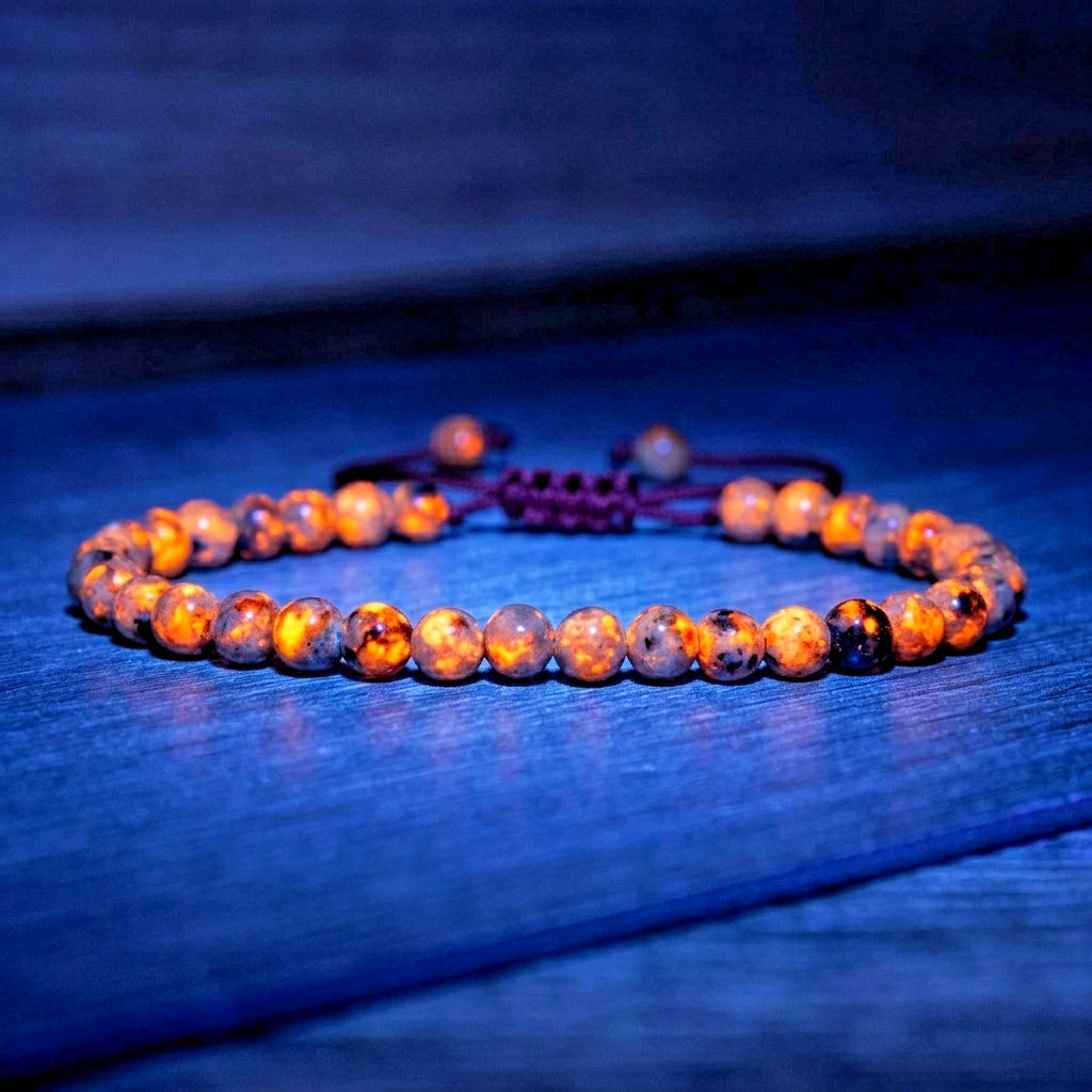 Genuine Yooperlite 4mm Bead Bracelet Minimalist UV Glowing Crystal Layering Gift