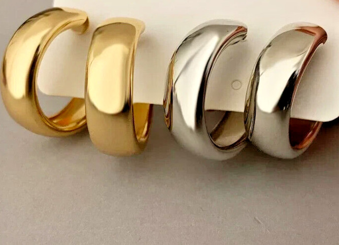 C shaped earrings silver or gold hoop huggie earrings lightweight comfortable