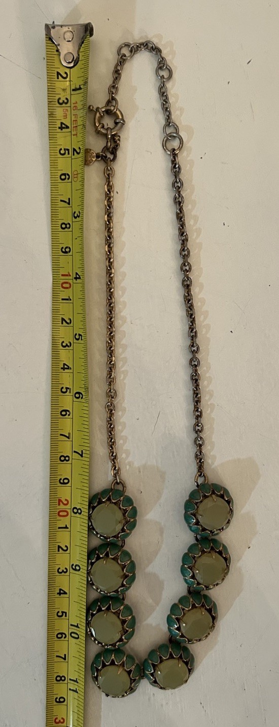 J Crew Scalloped Cupcake Necklace Green Stones & Enamel Gold Toned Metal
