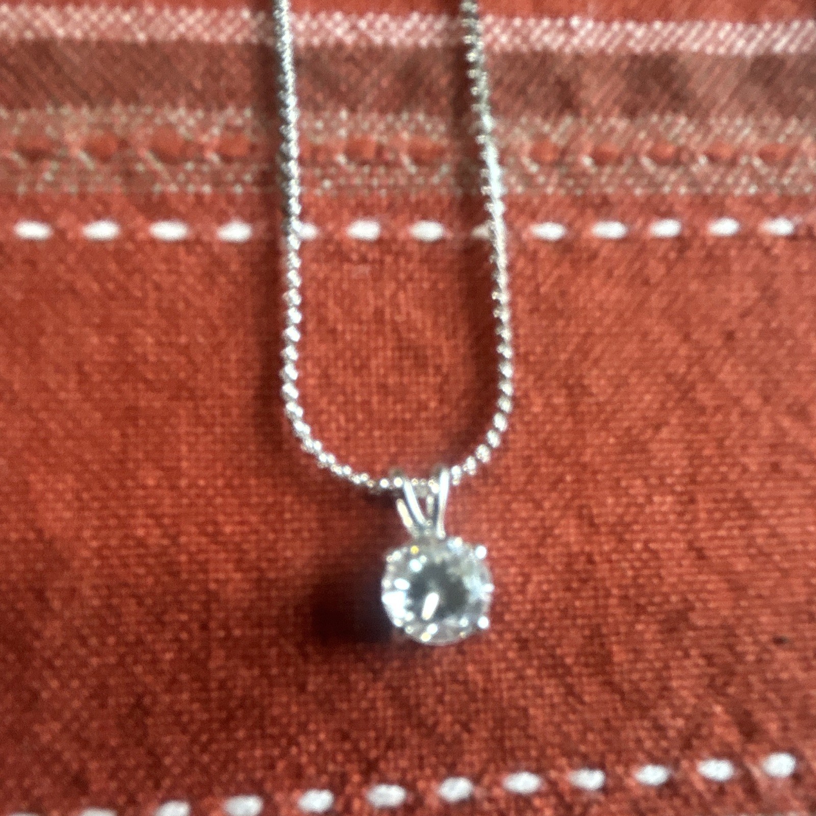 Silver Tone Chain Necklace w/ Round glass Diamond, 18 in Spring Ring