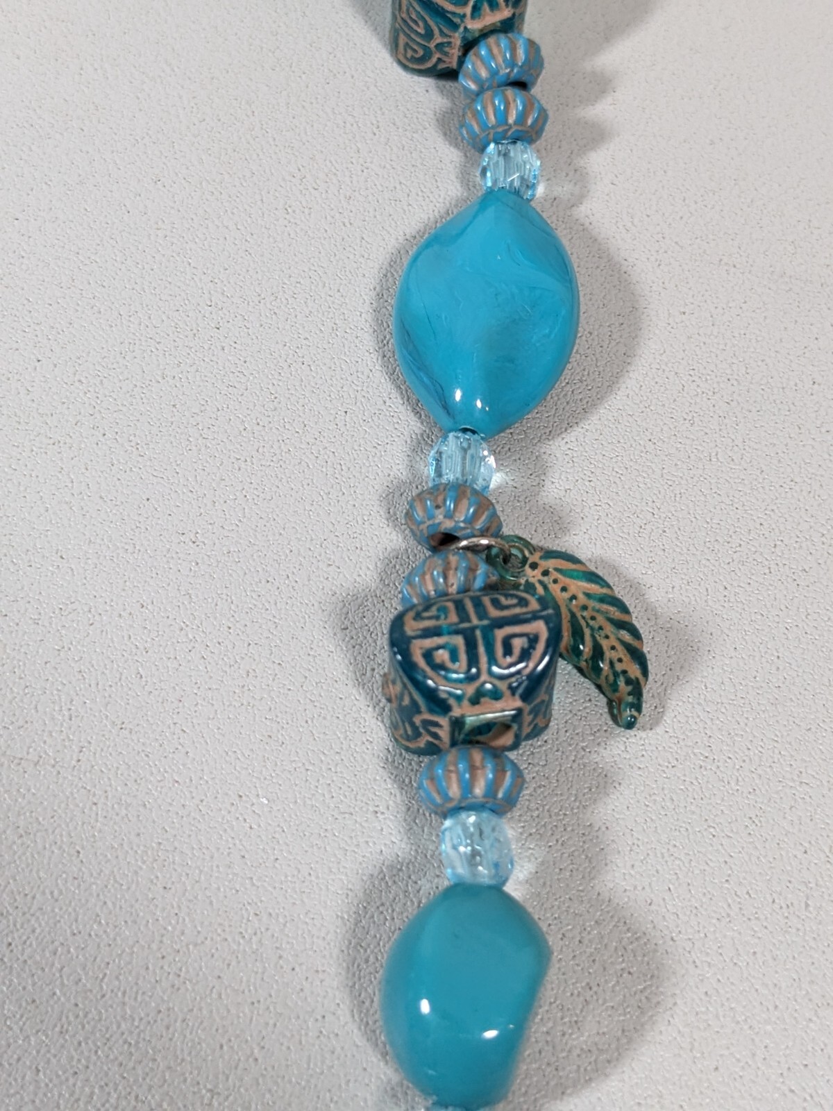 Beach Coastal Boho Blue Acrylic Leaf Charm Bead Bali Style Necklace 18.5 inches