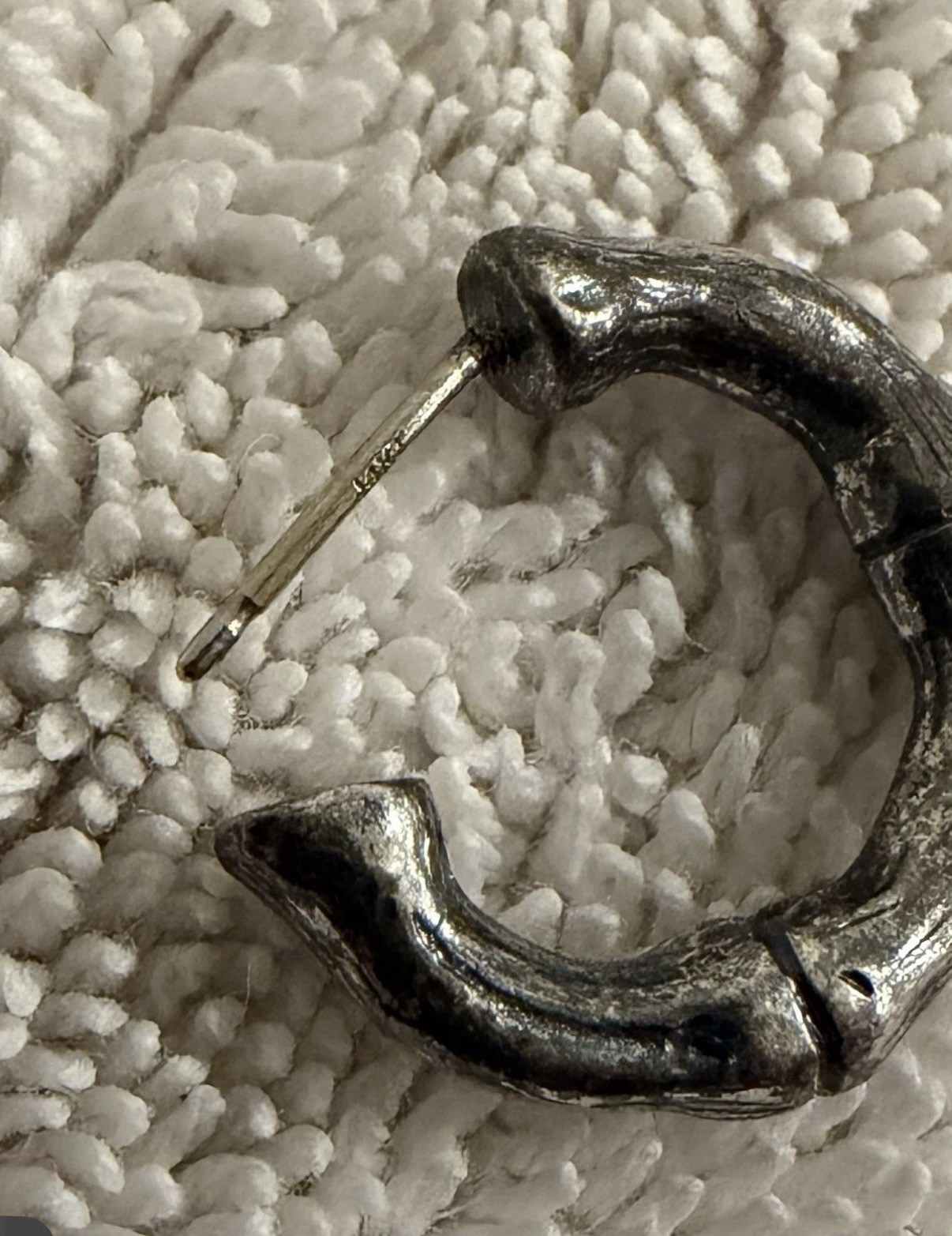 Silver Tone Bamboo Style Hoop Earrings Textured Small Vintage Look Good Cond