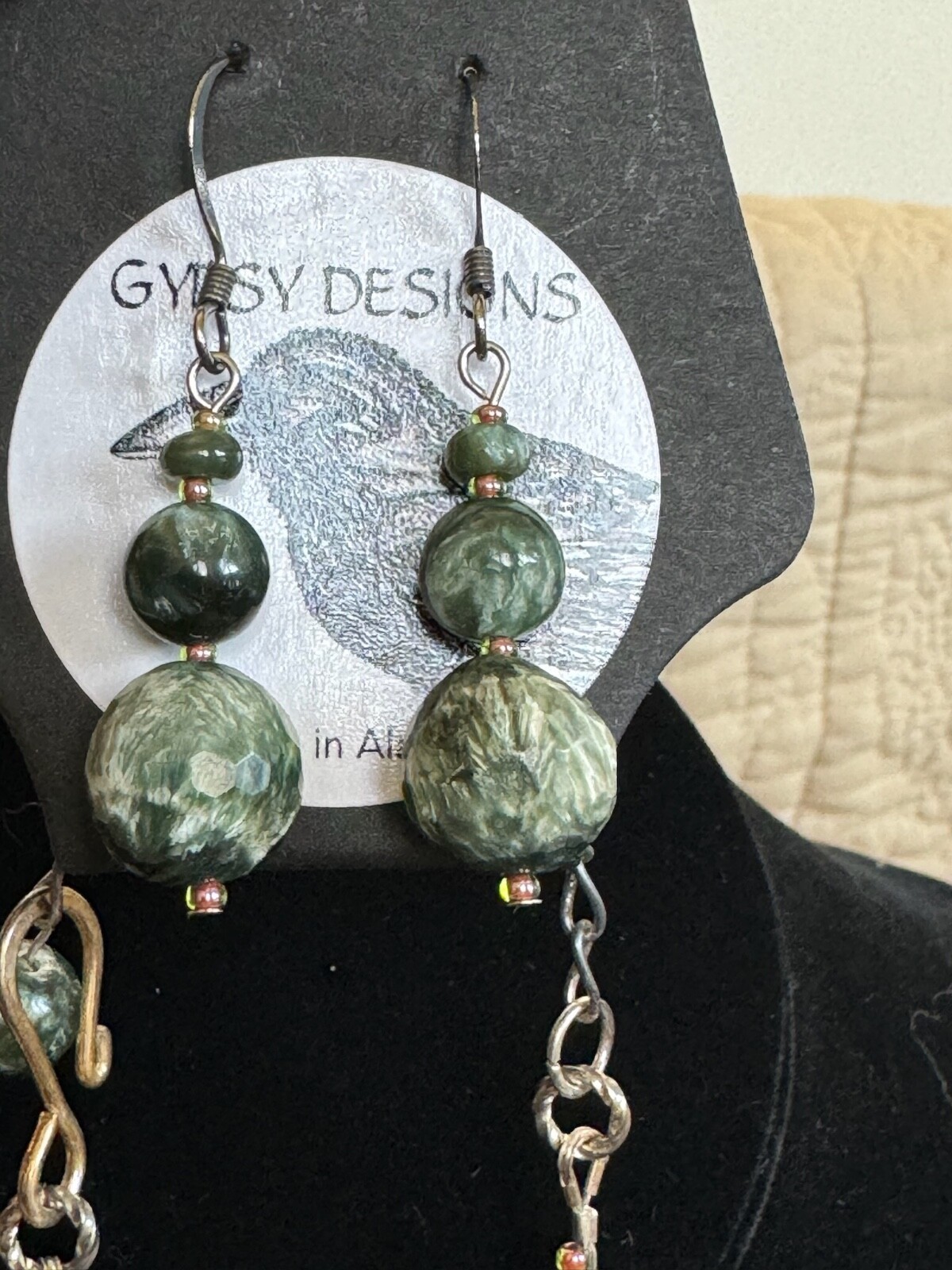 Unique Seraphinite necklace and earring set, made with love.