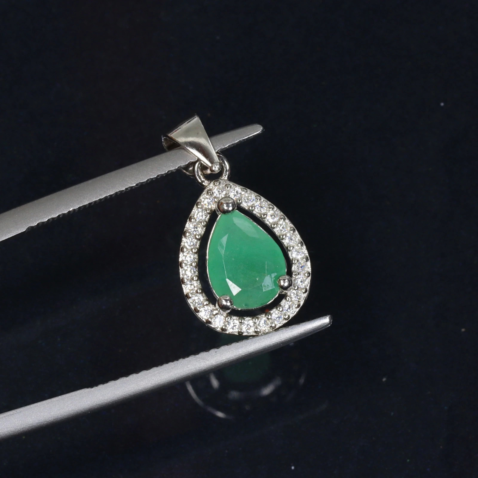 Certified Natural Emerald Pendant 925 Sterling Silver Zambia with Lab ReporAdd a
