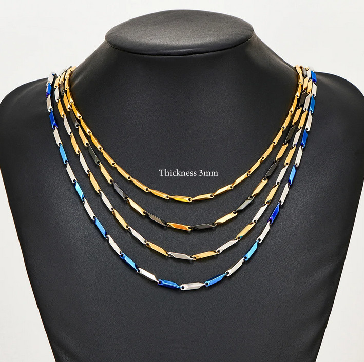 Quality 316L Stainless Steel 3MM Military Grade Bamboo Chain Necklace (20″, 24″)