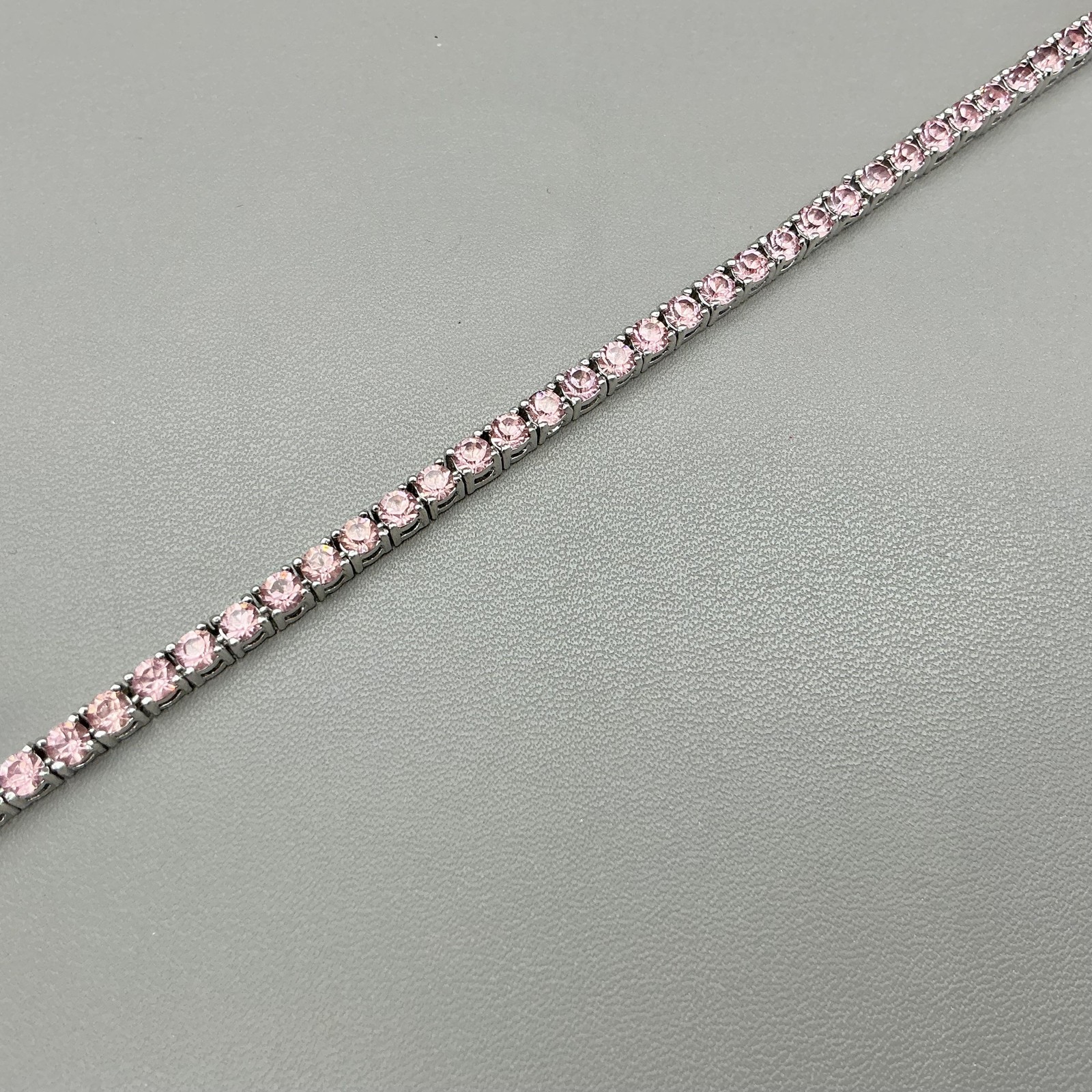 Joan Rivers Bracelet Pink Crystal Tennis Silver Tone Box Clasp Jewelry 8 Inch