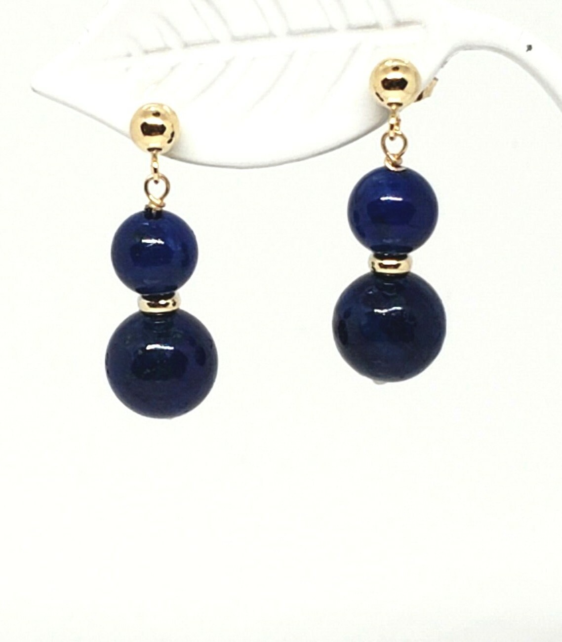 14k Yellow Gold Natural Lapis Lazuli drop dangle earrings