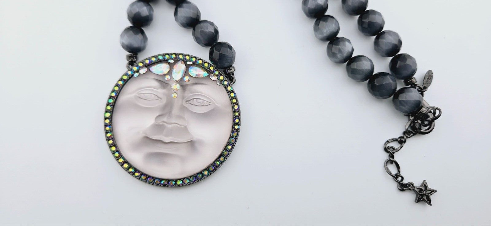Kirks Folly Enchantress Stormy Seaview Moon 50mm Beaded Necklace Hematite #84