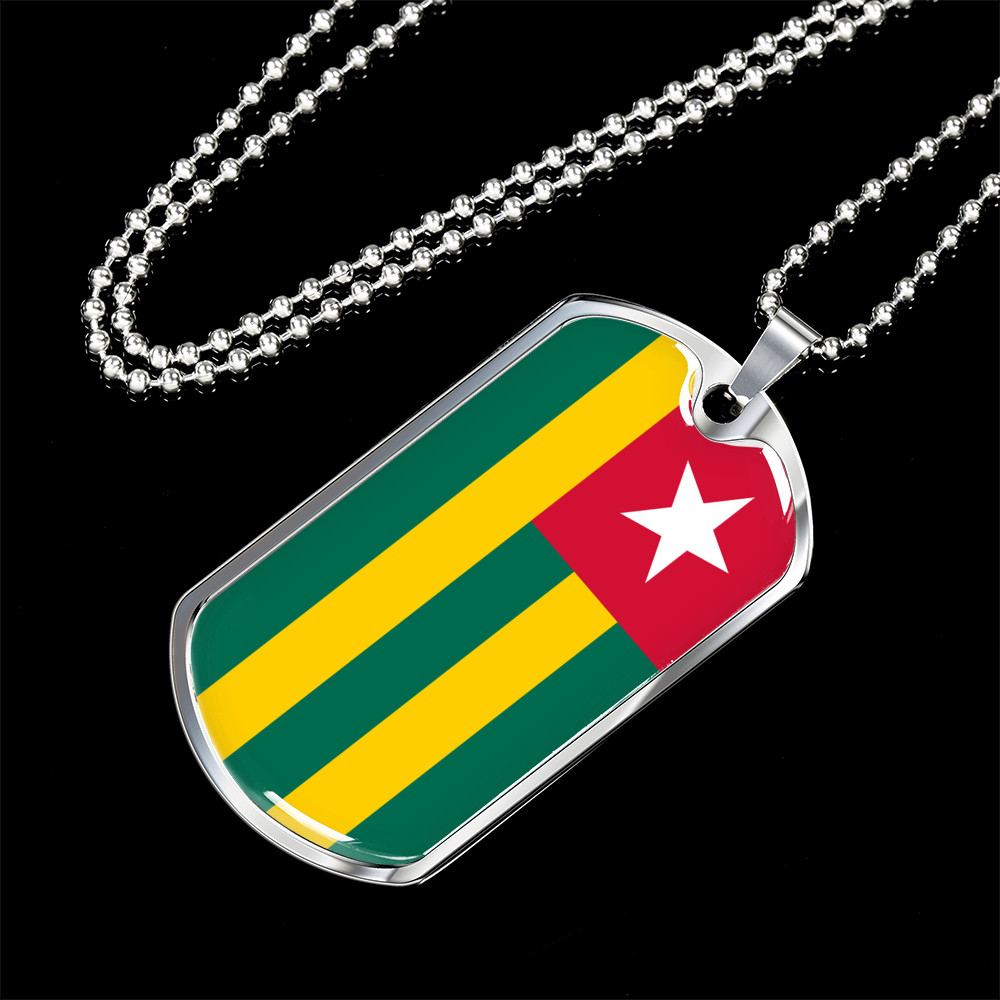 Togo Flag Necklace Stainless Steel or 18k Gold Dog Tag 24″ Chain