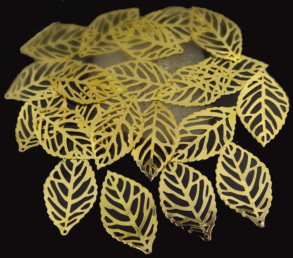 20 Glod Plated Filigree Leaf Stamp Focal Pendant 35x20mm