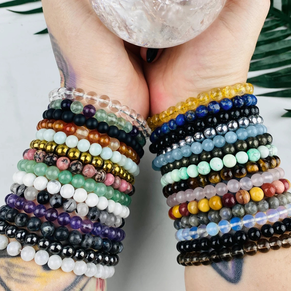 Handmade 15Pcs Mixed Natural Gemstone Round Beads Stretchy Bracelet Reiki Chakra