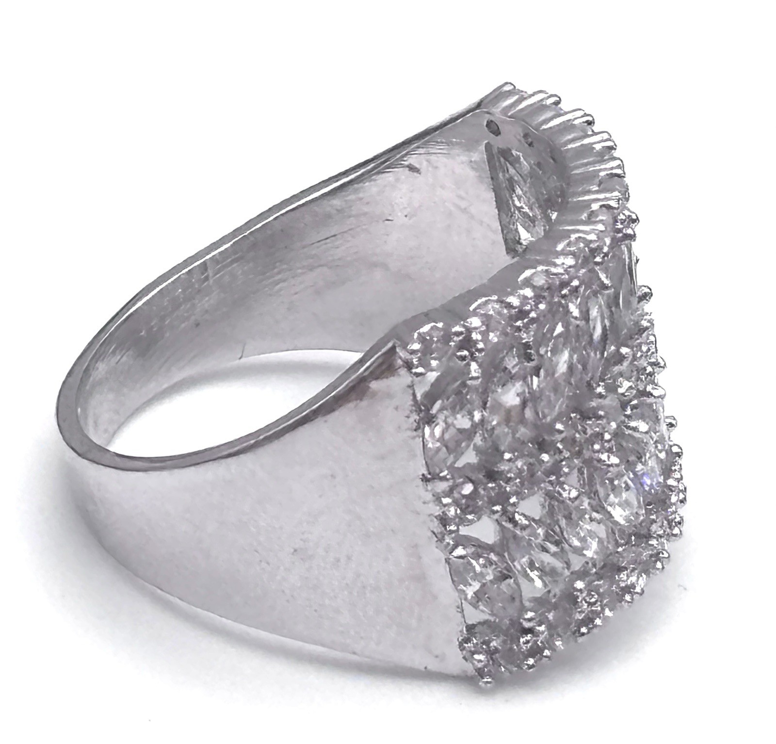 CZ Row Ring Size 8.5 8 1/2 Silver Tone White Clear Cubic Zirconia Marquise Round