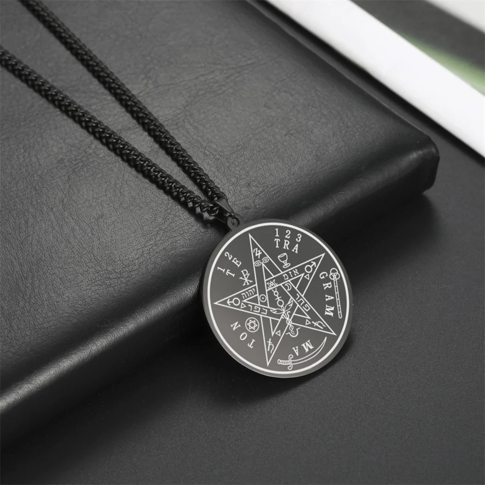 Stainless Steel Tetragrammaton Pentacle Necklace Pentagram Amulet Pendant