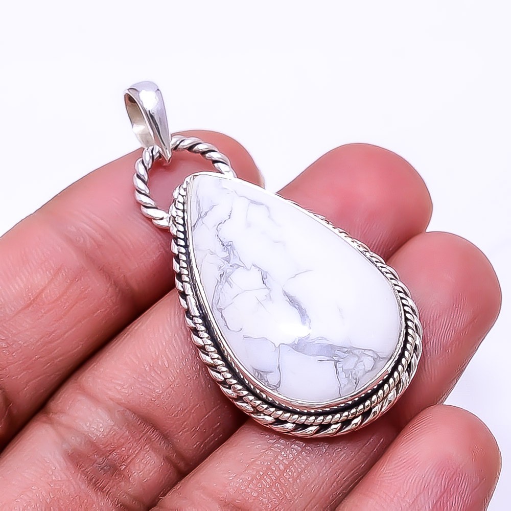 Natural White Howlite – United States 925 Sterling Silver Pendant 1.95″ P1739838