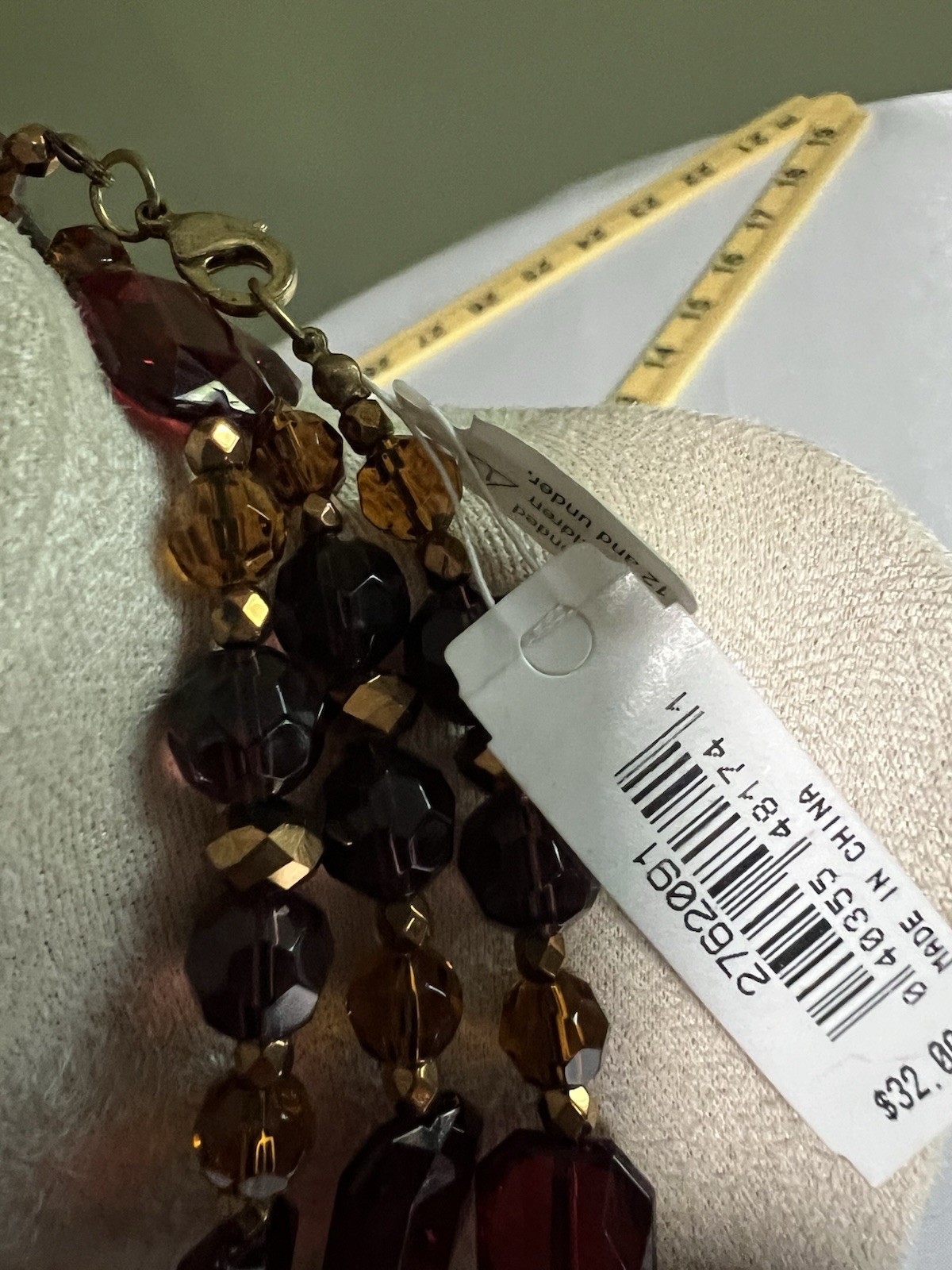 Multi Strand Statement Necklace Autumn Burgundy Amber Faceted Beaded 3 Tier NWT