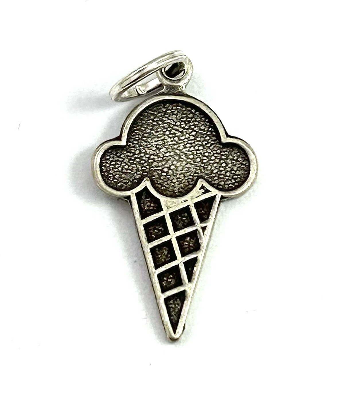 Ice Cream Cone Charm Dessert Pendant Novelty Antiqued Silver Plated Brass