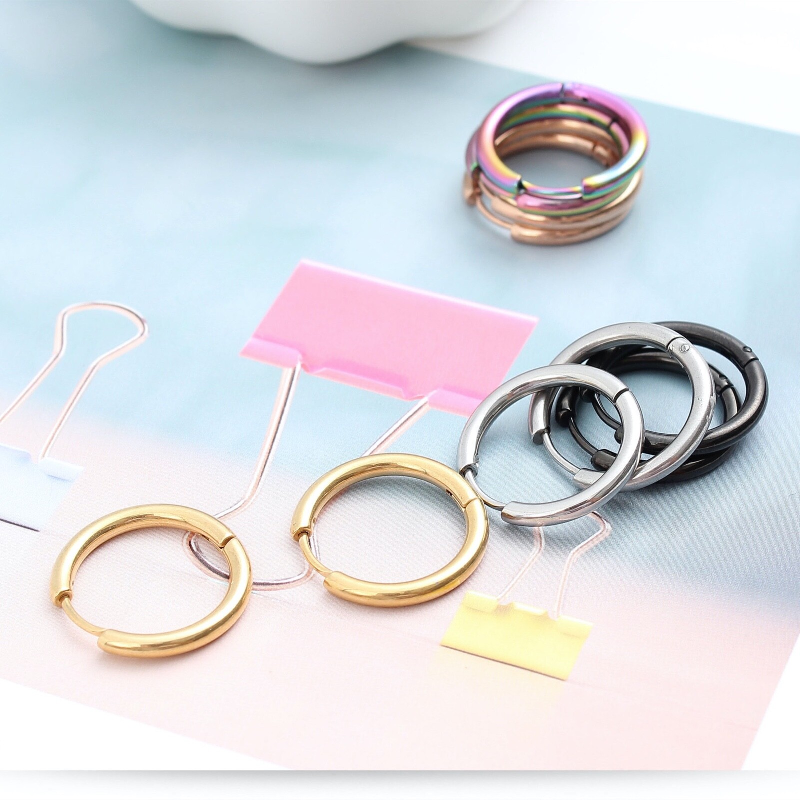 2PC Surgical Steel Huggie Hoop Sleeper Ring Earrings Lip Ear Nose Body Piercing