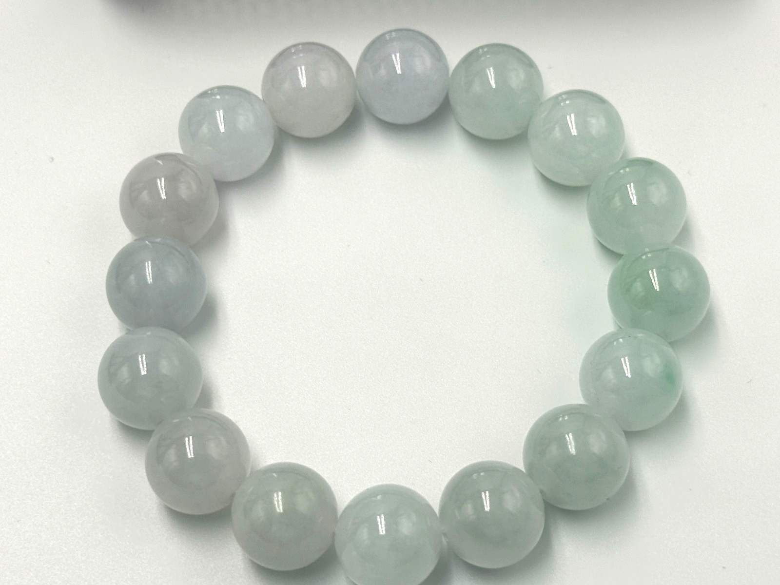 Certified Natural Grade A Jadeite Jade Beaded Bracelet Green 13.1 mm #000438