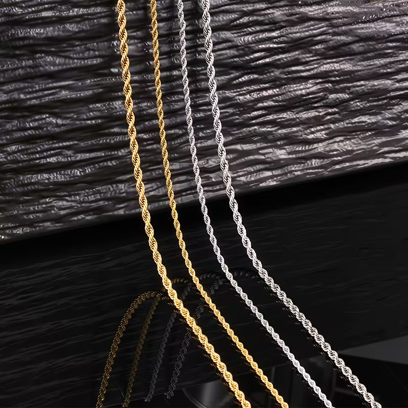 316L Stainless Steel Non-Tarnish 3mm 18″ 20″ 24″ Rope Chain Fashion Necklace