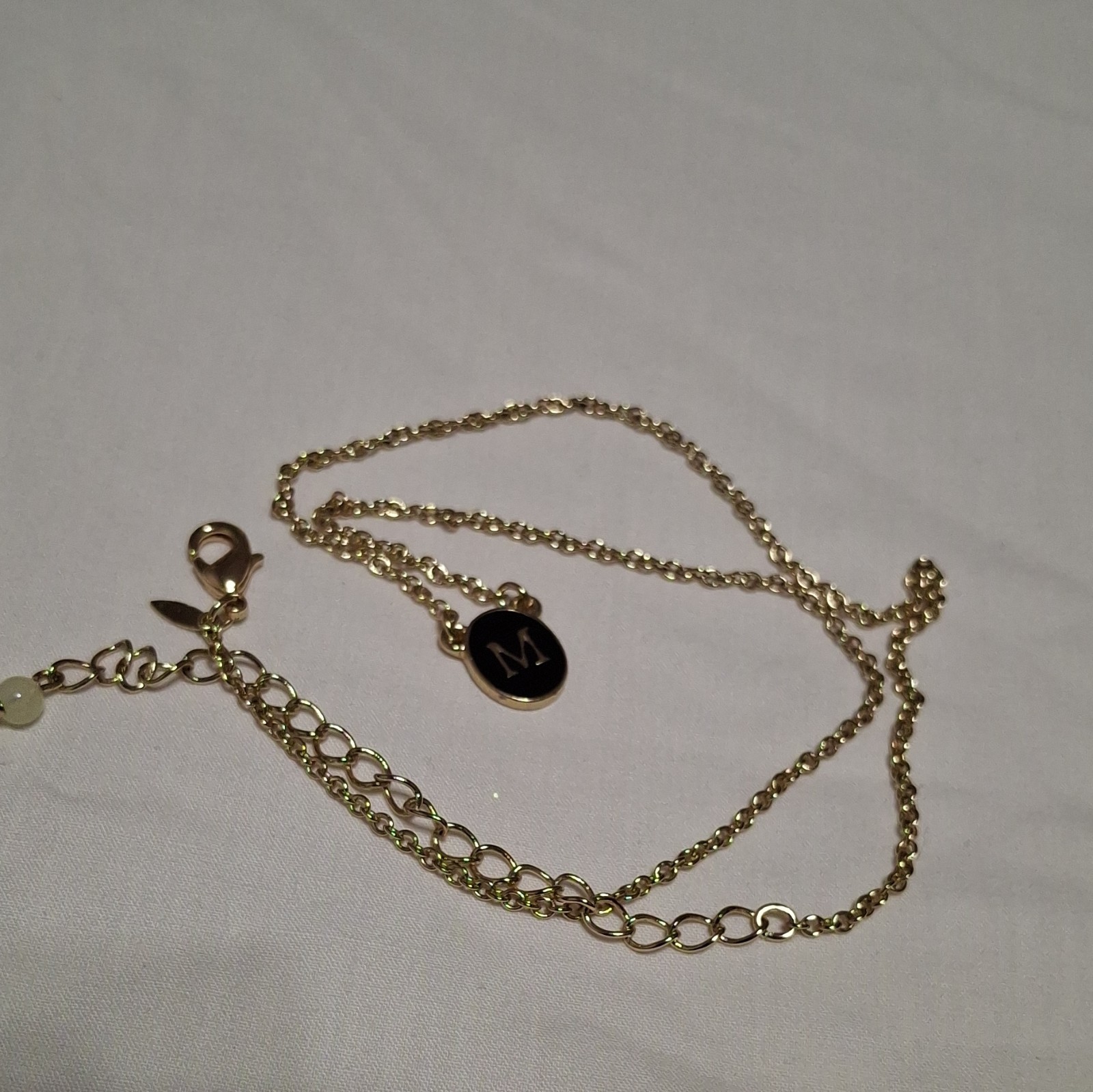 Gold Tone Cable Chain Necklace Black Round Letter M Pendant Adjustable Lobster