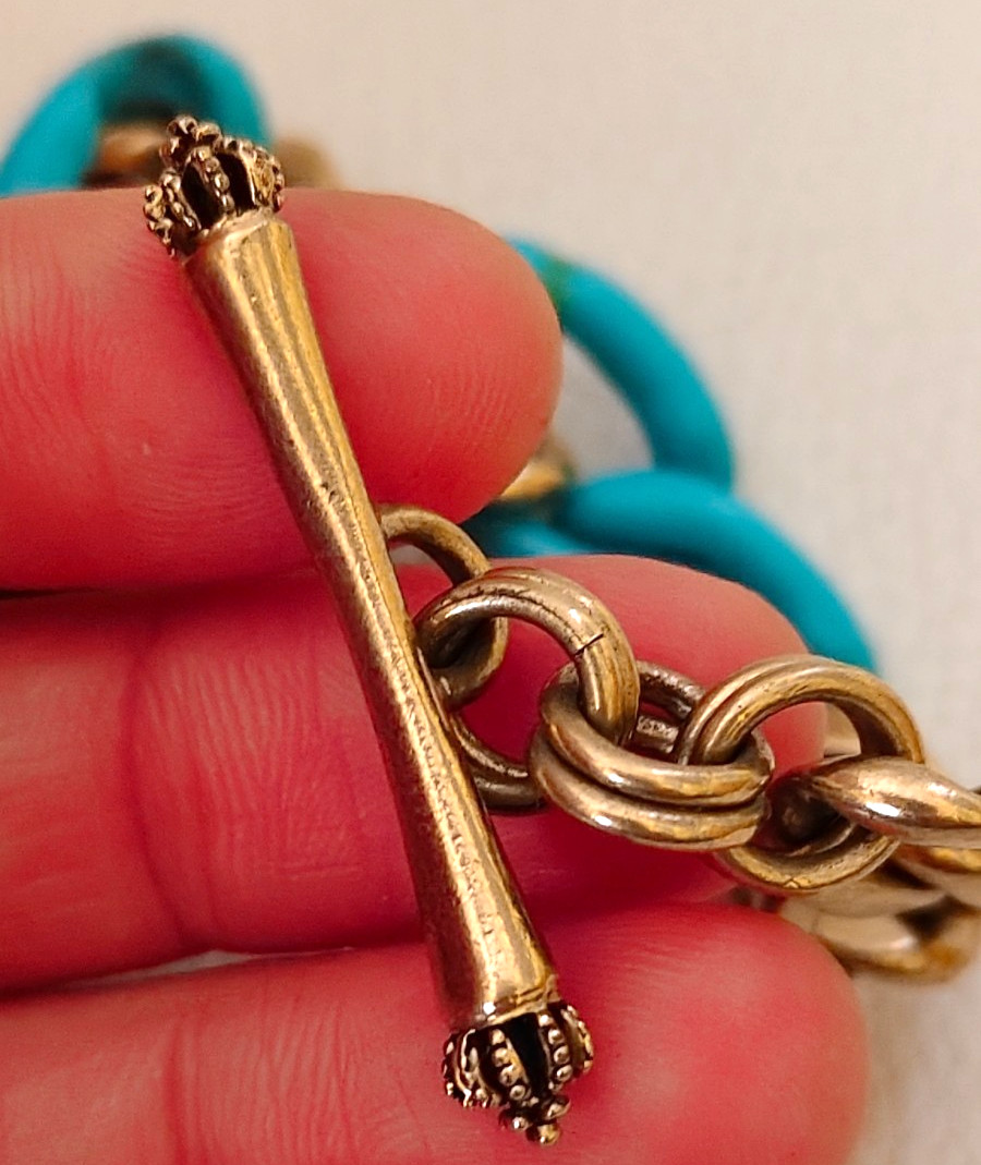Vintage Juicy Couture Gold Tone Toggle Bracelet Turquoise Resin Links Green Hear