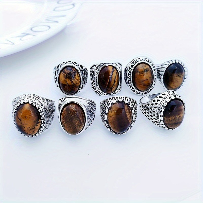 Tiger Eye Gemstone 20pcs Wholesale Lot Mixed Rings Jewelry Natural Stone US 7-11