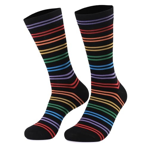 Funny Socks for Men and Women,Mens Novelty Socks Fun One Size Rainbow Stripe