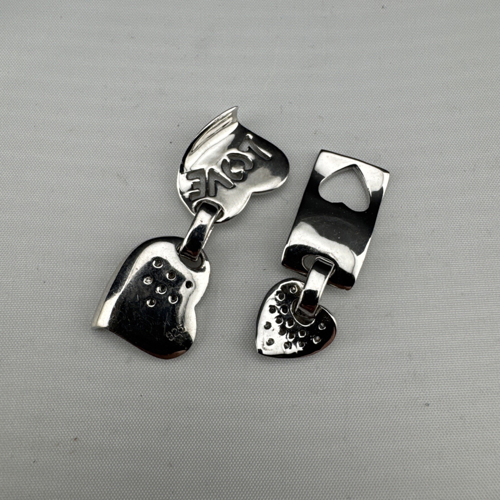 Set of 2 Sterling Silver 925 Heart Tag Charms 9.1g