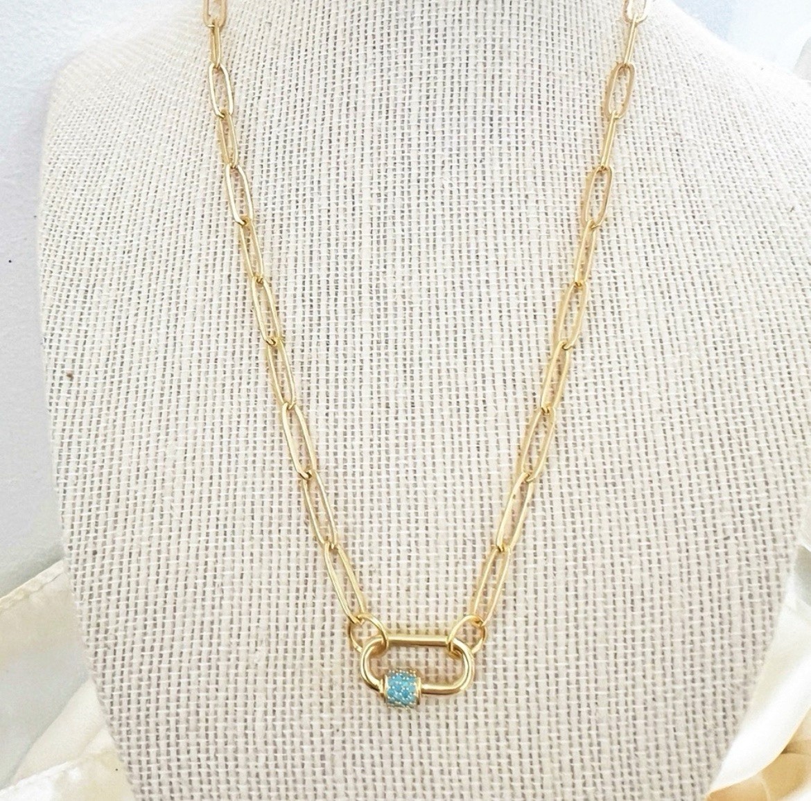 18K Gold Plated Locked Heart Carabiner Necklace Titanium Steal Womens Jewelry