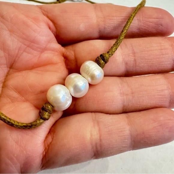 Natural Genuine Freshwater Pearls & Brown Leather Cord Necklace 18”