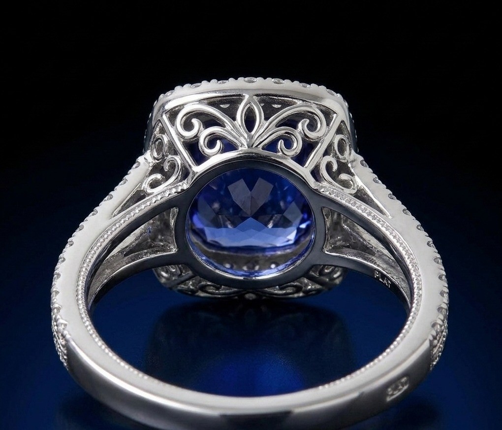 Cushion Cut Blue Sapphire Halo Engagement Ring, Sterling Silver Ring