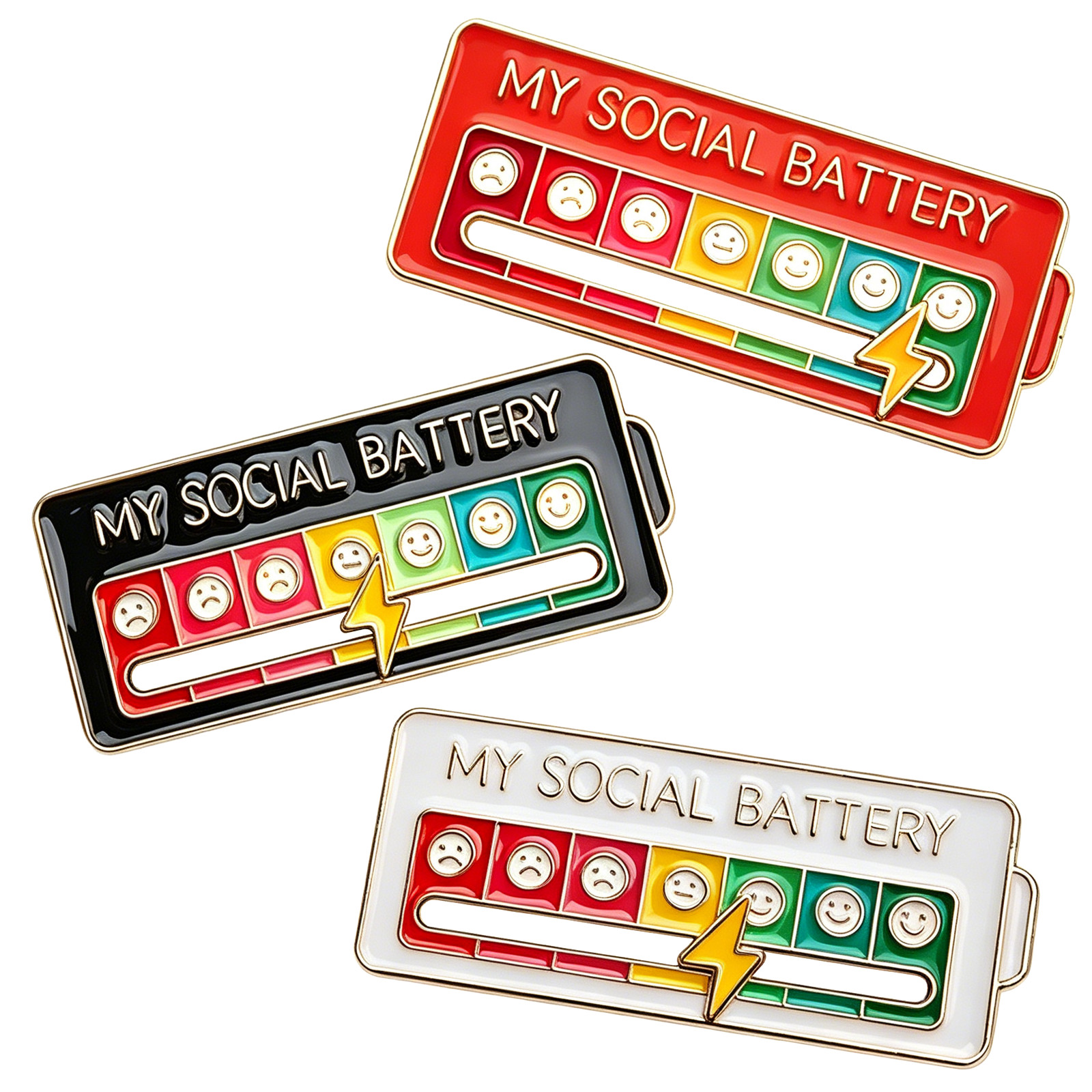 3PCS Social Battery Pins – Funny Social battery Adjustment 7 Mood Pin