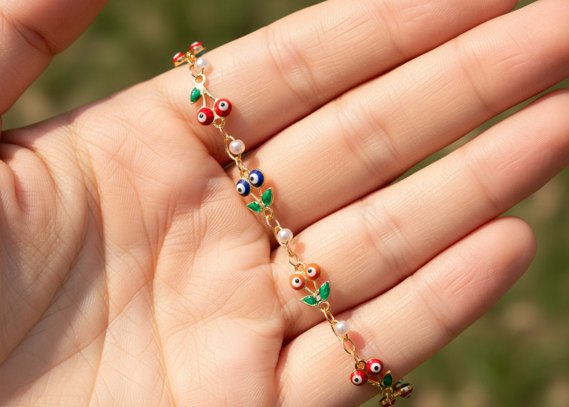 Elegant 18K Gold Color Anklet Modern Multi-Color Cherry Charm Boho Anklet