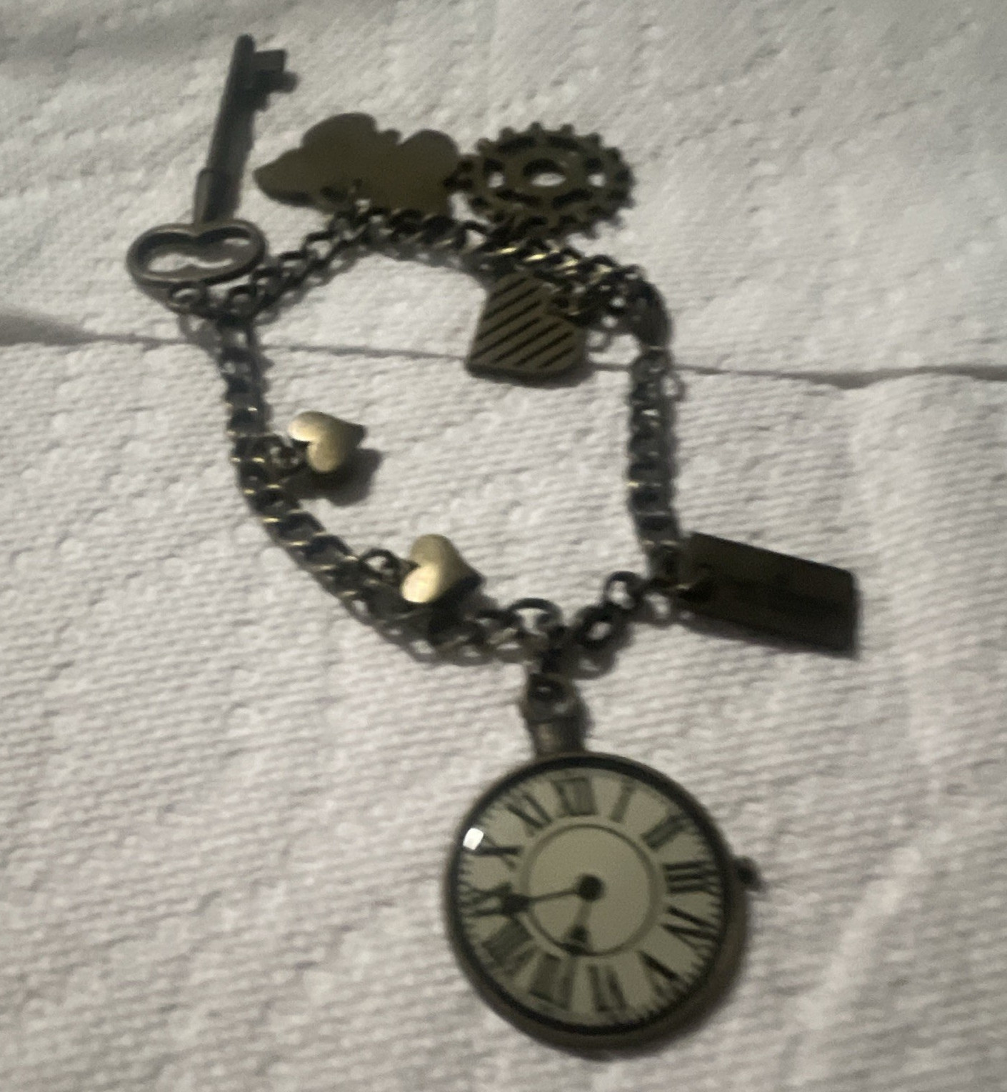 Time Turner Bronze Tone Steampunk Charm Chain Bracelet Clock Key Heart Lobster
