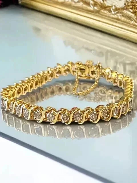 14K Yellow Gold Plated 5Ct Round Cut Lab Created Diamond Women’s Tennis Bracelet
