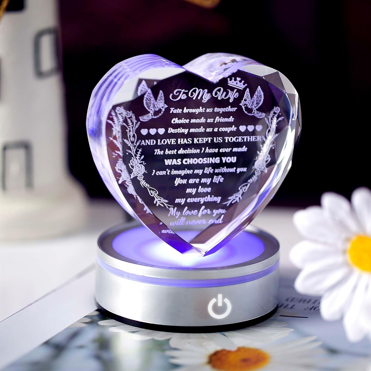 Gifts for Wife Crystal with Colorful LED Base, Anniversary Birthday Gifts for Wo