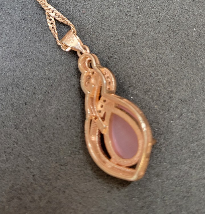 Aloha Moni Pink Opal Pendant and Cubic Zirconia Necklace and pink gold Chain 925
