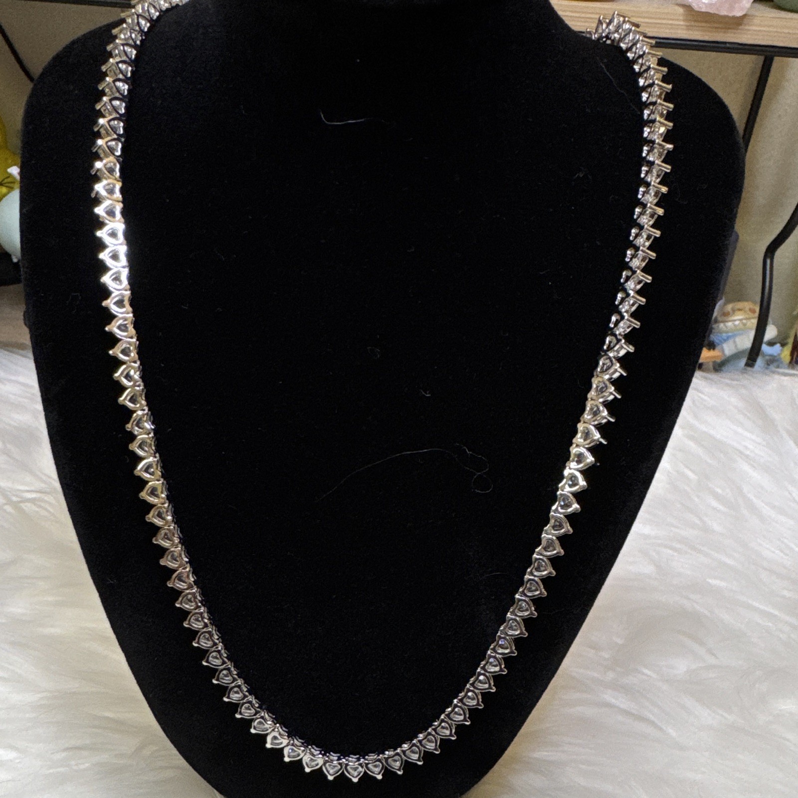 Tennis Necklace Moissanite Heart Shape Chain 22inch, 5.2mm, 14K White GoldFilled