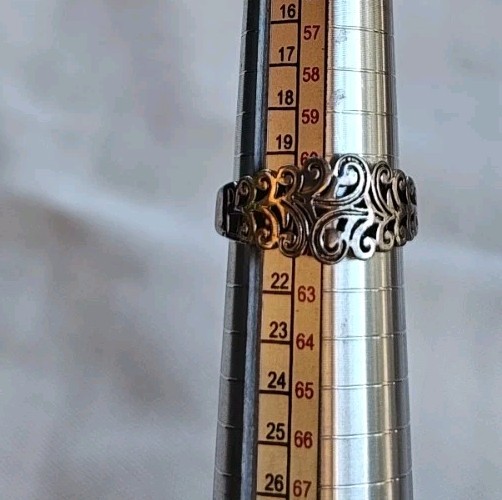 STERLING SILVER FILIGREE FLORAL BAND RING size 9.75 No Mark, Tested