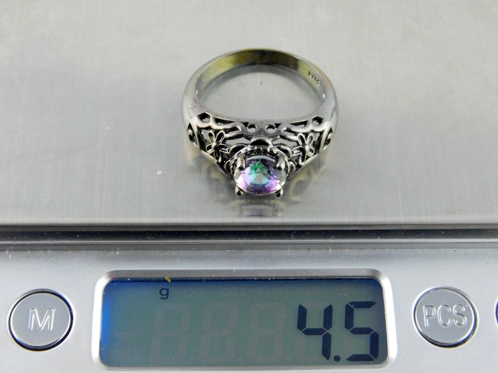 Silver Plated Metal Mystic Topaz Ring S925 Size 9.75 Round Cut Rainbow Gemstone