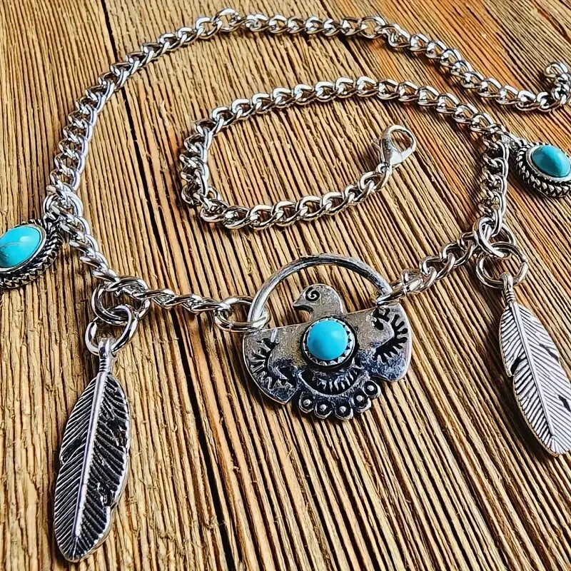 1pcs Western Cowboy Style Vintage Eagle Feather Turquoise Ladies Anklet Footband