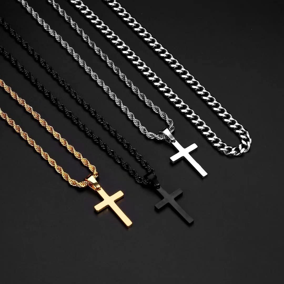 Layered Cross Necklaces for Men – 18K Gold Plated Cross Necklaces Chain for Men