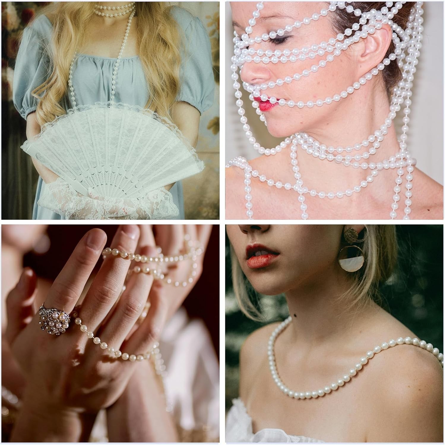 60 Pack Faux Long Pearl Necklace for Women, Fake Pearl Necklace Bulk, 1920s Whit