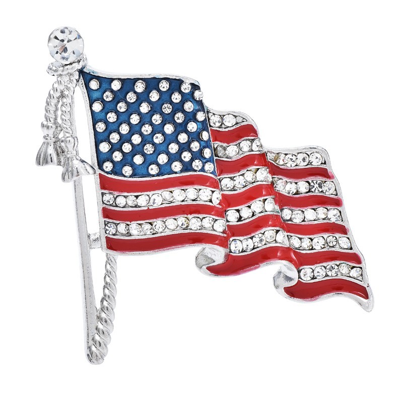 American Flag Brooch Set 2 Piece Patriotic Rhinestone Enamel Lapel Pins US