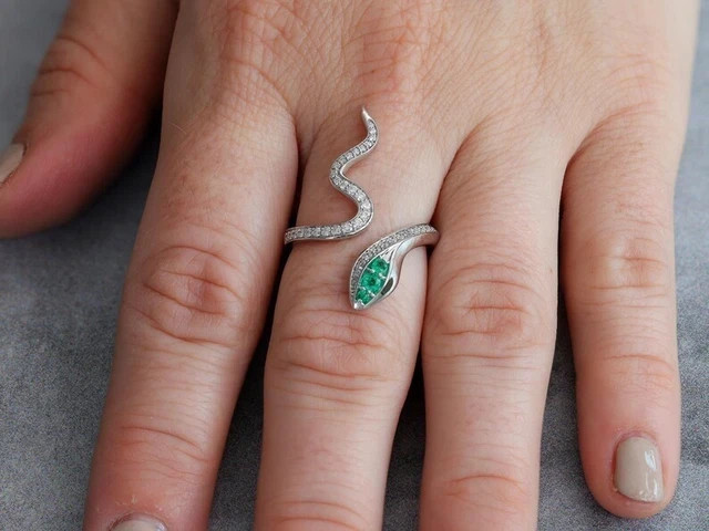 2Ct Round Simulated Emerald Bypass Engagement Ring 14K White Gold Plated