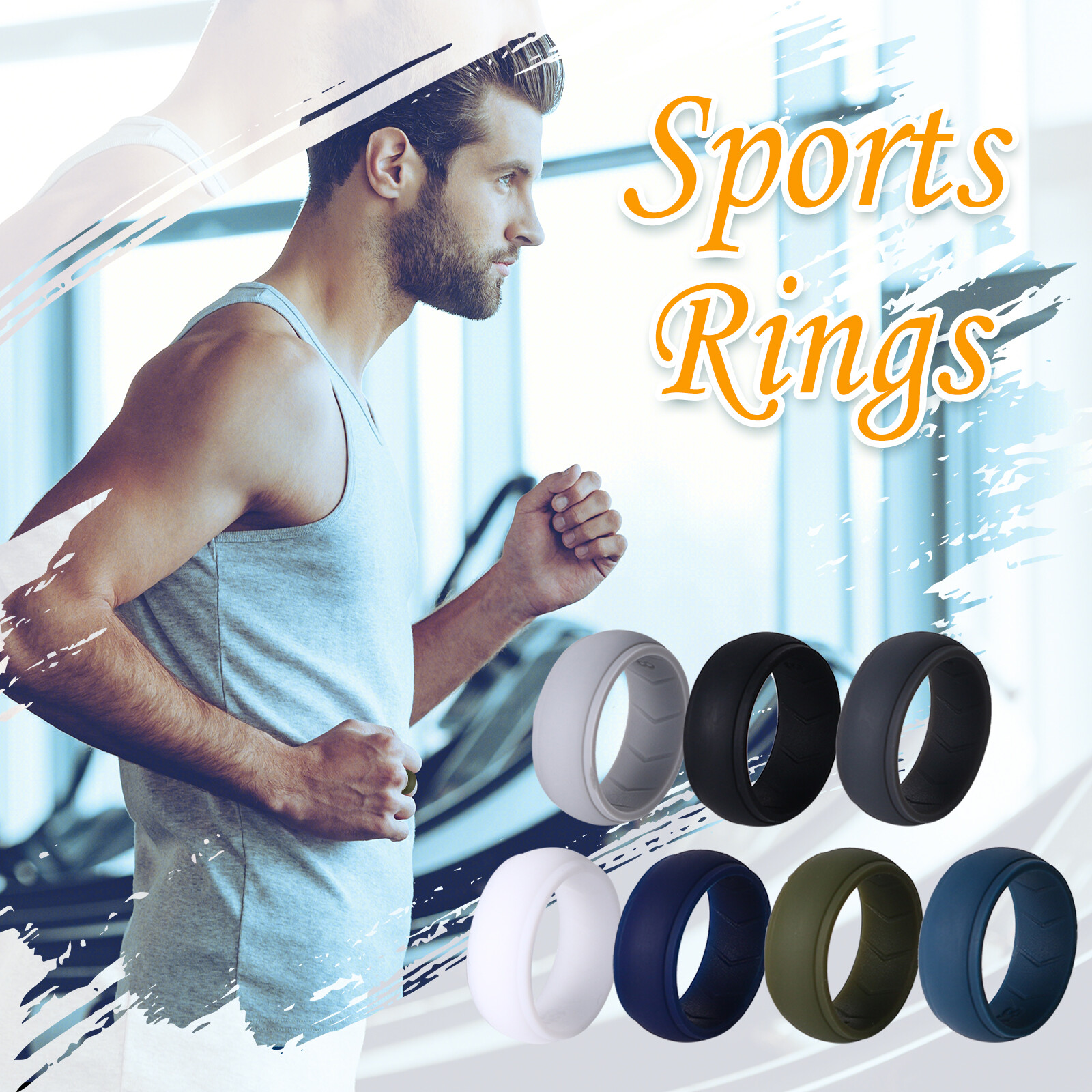 7PCs Men’s 8MM Stackable Silicone Rubber Ring Comfort Sports Wedding Bands #8-14