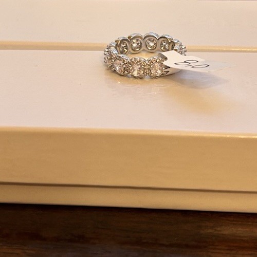Size 8 Diamond CZ Silver Tone Eternity Band No Mark