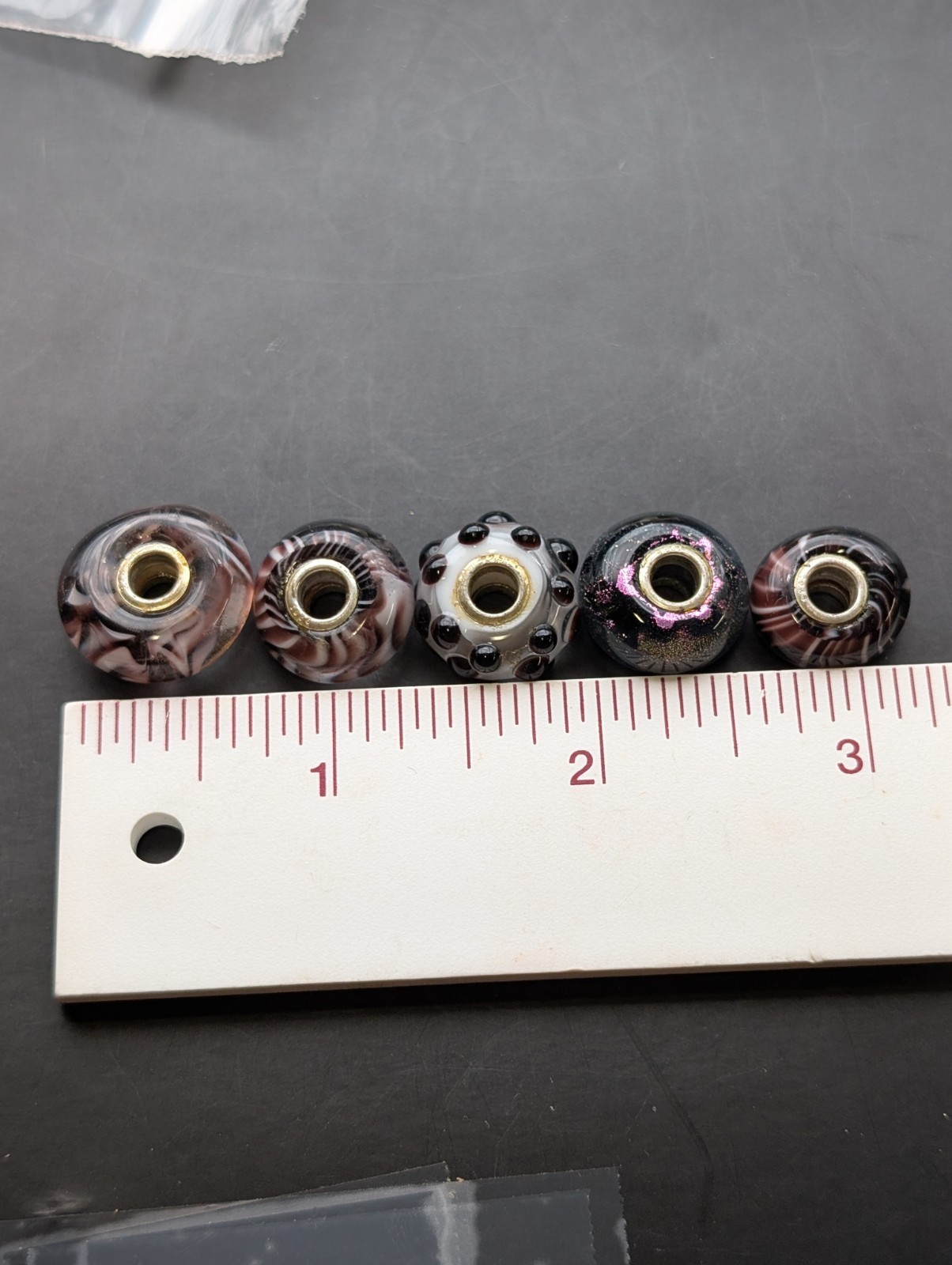 5 Purple And Whit big hole european glass beads silver Core Charm #3