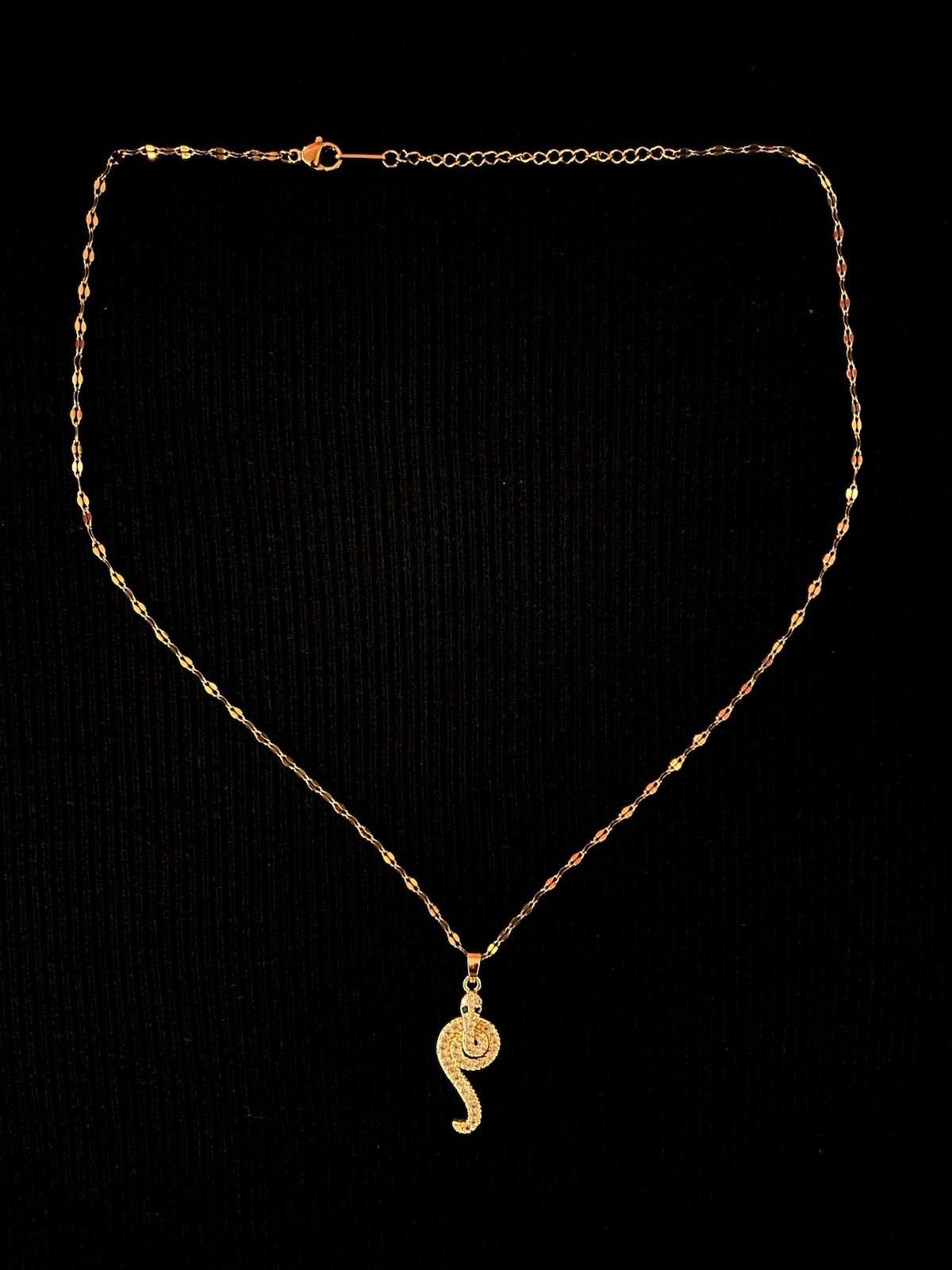 Gold-Plated Stainless Steel Pave CZ Coiled Serpent/Snake Pendant Necklace