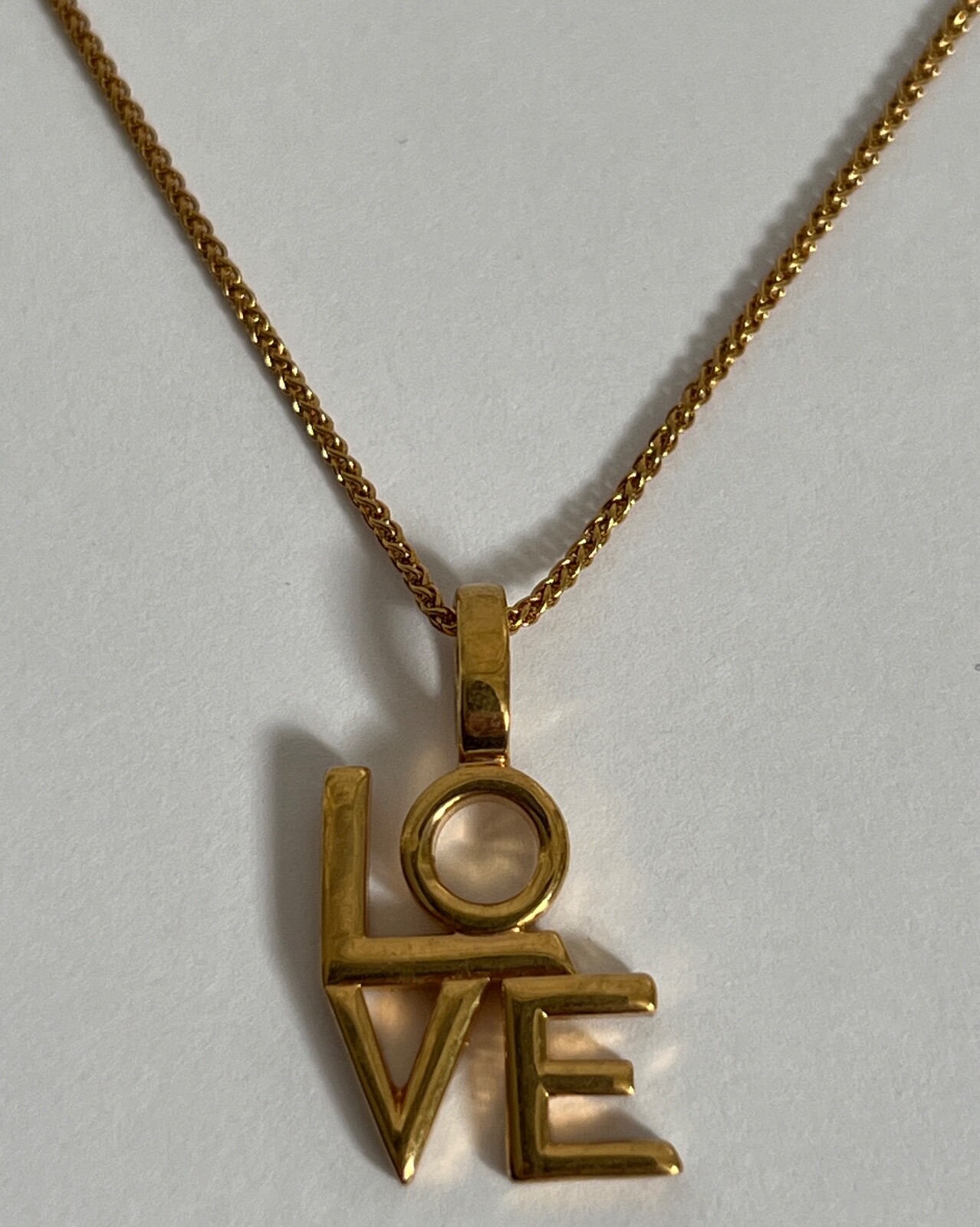 NIB Saint Laurent YSL LOVE Charm Antique Gold Brass Pendant Chain Necklace $650